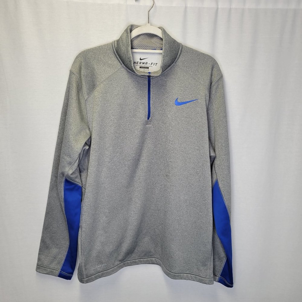 Nike Therma Fit Men's Large Pullover 1/2 Zip Gray Blue - Picture 1 of 6